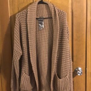 SOLD-Brown/Tan Open Sweater with pockets